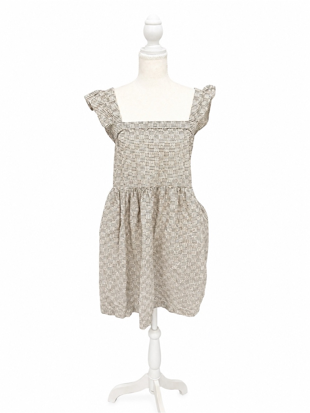 Madewell XS Striped Smocked Mini Dress Linen Blend Pockets Cottagecore